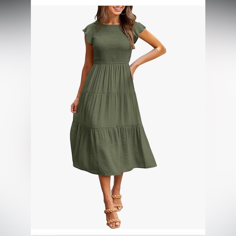 Green Midi Sundress with Flutter Cap Sleeves